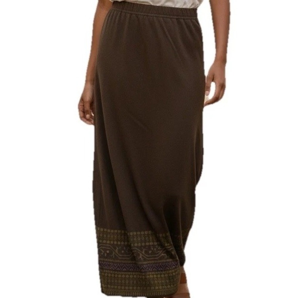 Knit Maxi Skirt Womens‎ L Olive Green Boho Lennie for Nina Leonard Classy